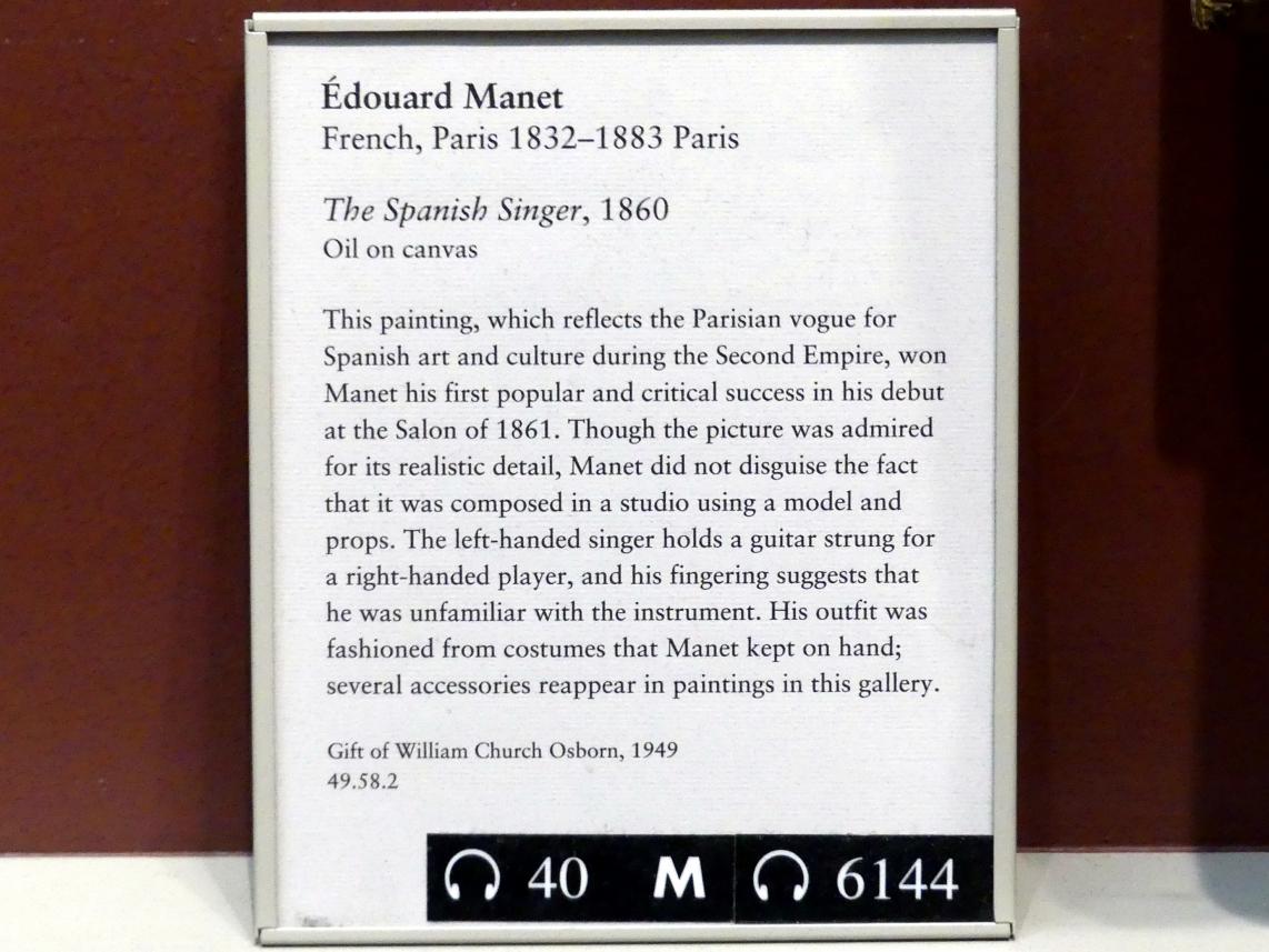 Édouard Manet (1855–1882), Spanischer Sänger, New York, Metropolitan Museum of Art (Met), Saal 810, 1860, Bild 2/2
