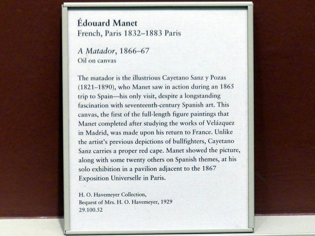 Édouard Manet (1855–1882), Matador, New York, Metropolitan Museum of Art (Met), Saal 810, 1866–1867, Bild 2/2
