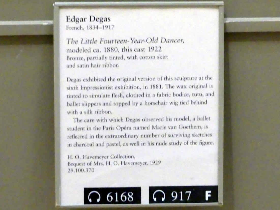 Edgar Degas (1855–1909), Kleine vierzehnjährige Tänzerin, New York, Metropolitan Museum of Art (Met), Saal 815, um 1880, Bild 9/9