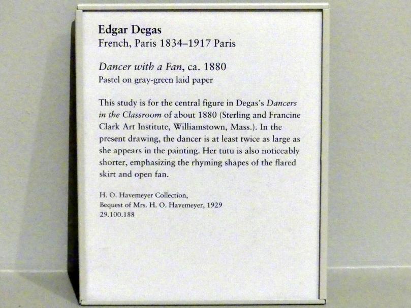 Edgar Degas (1855–1909), Tänzerin mit Fächer, New York, Metropolitan Museum of Art (Met), Saal 816, um 1880, Bild 2/2
