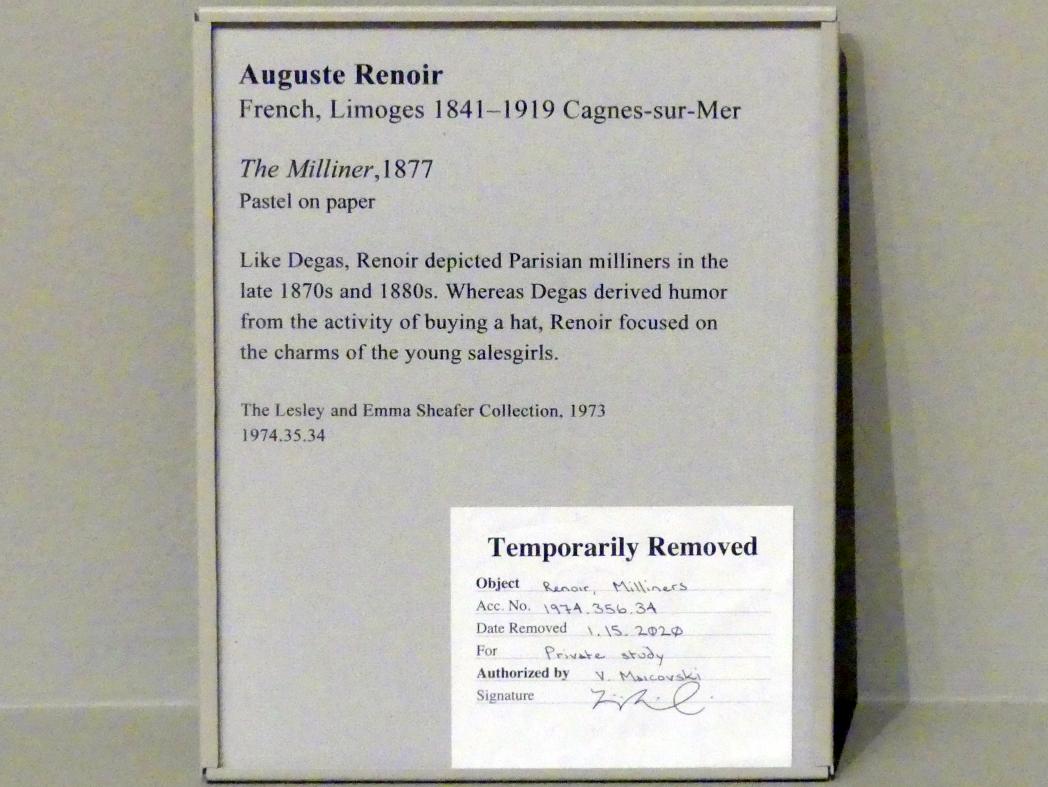 Auguste Renoir (Pierre-Auguste Renoir) (1866–1918), Der Hutmacher, New York, Metropolitan Museum of Art (Met), Saal 817, 1877