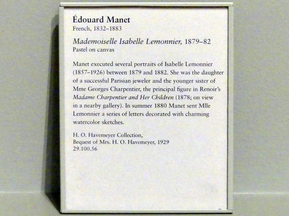 Édouard Manet (1855–1882), Mademoiselle Isabelle Lemonnier (1857-1926), New York, Metropolitan Museum of Art (Met), Saal 817, 1879–1882, Bild 2/2