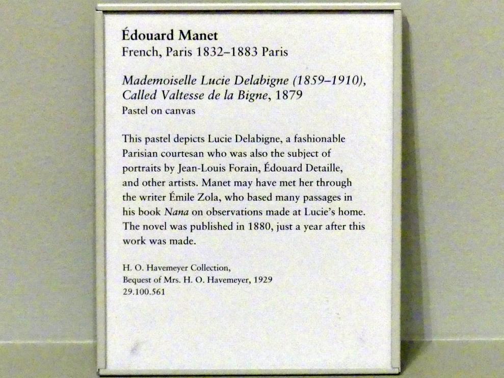 Édouard Manet (1855–1882), Mademoiselle Lucie Delabigne (1859-1910), genannt Valtesse de la Bigne, New York, Metropolitan Museum of Art (Met), Saal 817, 1879, Bild 2/2