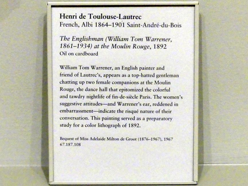 Henri de Toulouse-Lautrec (1880–1897), Der Engländer (William Tom Warrener, 1861-1934) im Moulin Rouge, New York, Metropolitan Museum of Art (Met), Saal 817, 1892, Bild 2/2