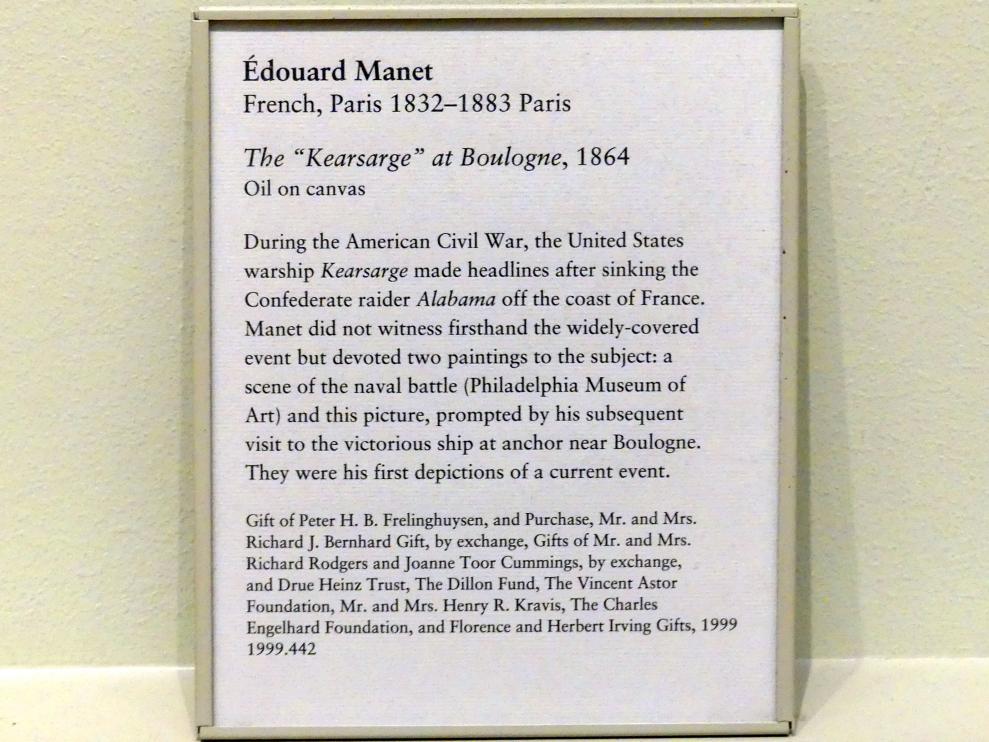 Édouard Manet (1855–1882), Die "Kearsarge" bei Boulogne, New York, Metropolitan Museum of Art (Met), Saal 818, 1864, Bild 2/2