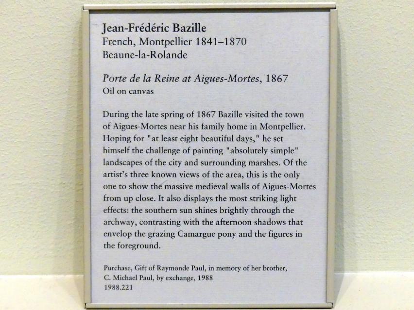 Frédéric Bazille (Jean-Frédéric Bazille) (1867), Porte de la Reine in Aigues-Mortes, New York, Metropolitan Museum of Art (Met), Saal 818, 1867, Bild 2/2