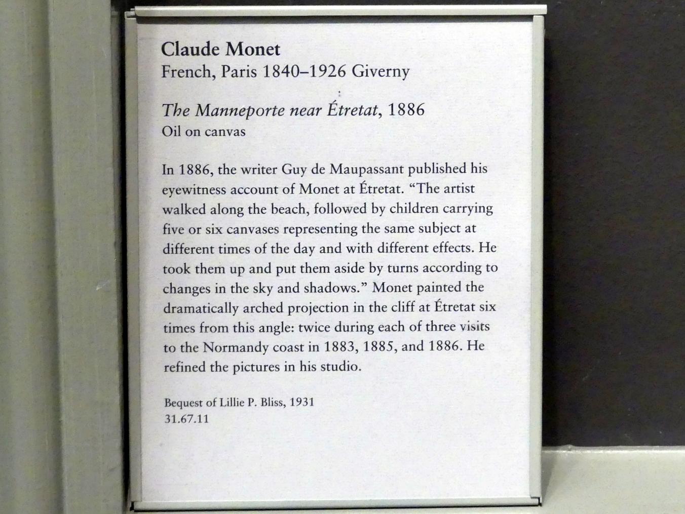 Claude Monet (1864–1925), Das Manneporte bei Étretat, New York, Metropolitan Museum of Art (Met), Saal 819, 1886, Bild 2/2