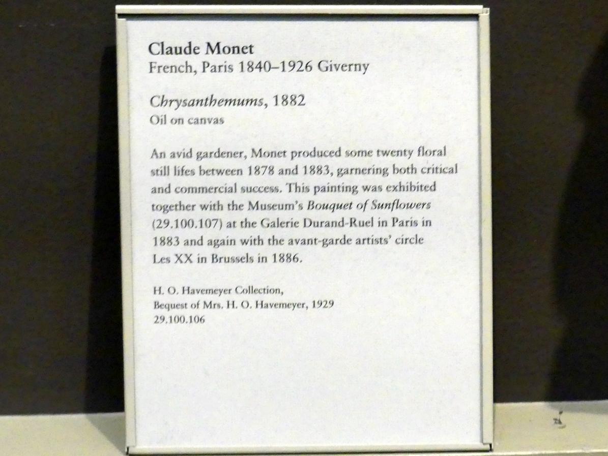 Claude Monet (1864–1925), Chrysanthemen, New York, Metropolitan Museum of Art (Met), Saal 819, 1882, Bild 2/2