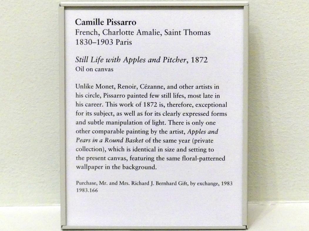 Camille Pissarro (1863–1903), Stillleben mit Äpfeln und Krug, New York, Metropolitan Museum of Art (Met), Saal 820, 1872, Bild 2/2