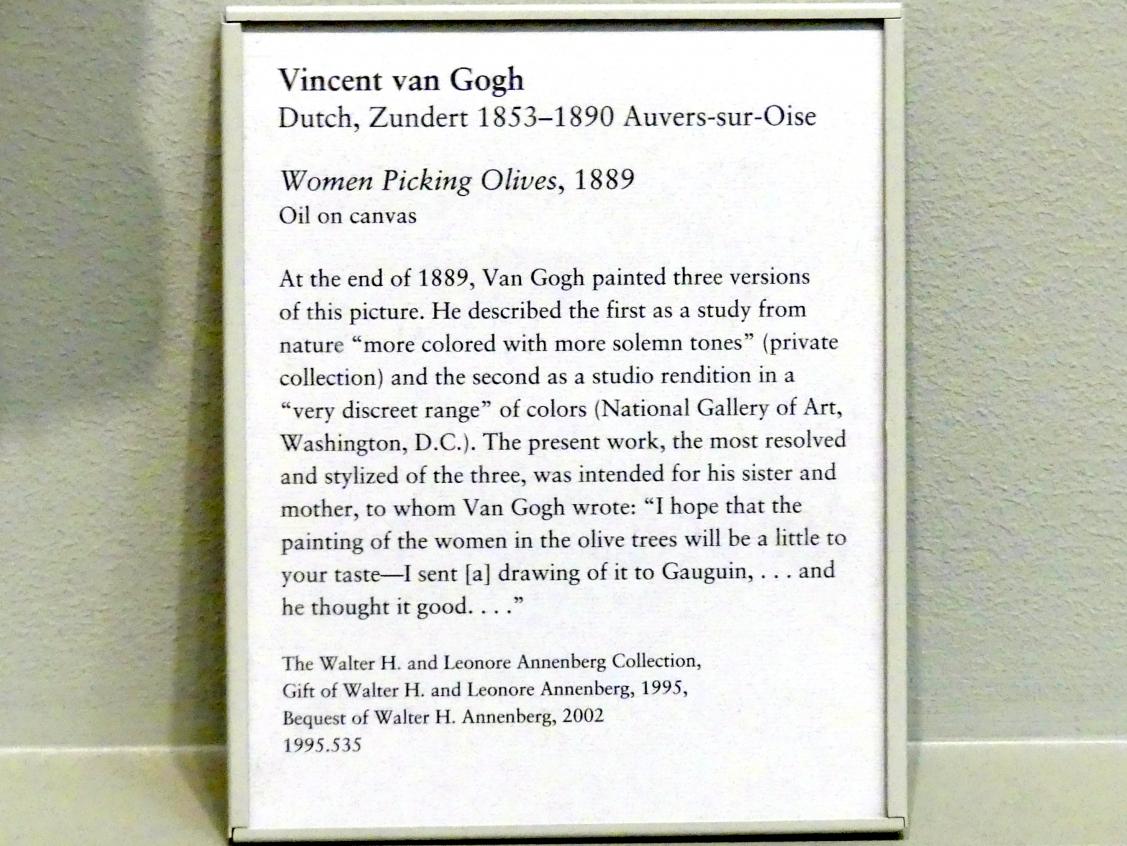 Vincent van Gogh (1882–1890), Frauen bei der Olivenernte, New York, Metropolitan Museum of Art (Met), Saal 822, 1889, Bild 2/2