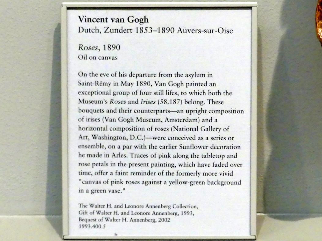 Vincent van Gogh (1882–1890), Rosen, New York, Metropolitan Museum of Art (Met), Saal 822, 1890, Bild 2/2