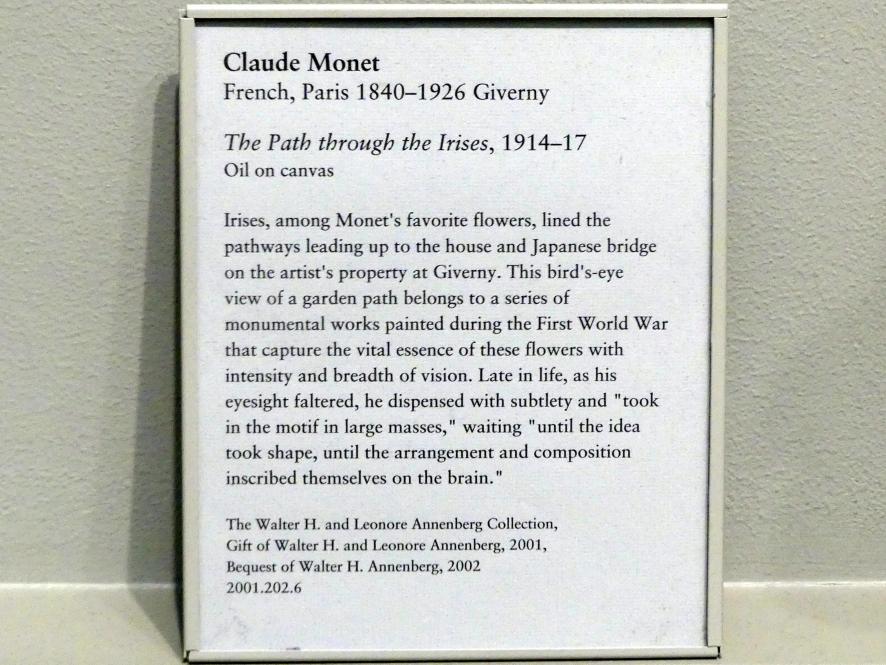 Claude Monet (1864–1925), Der Weg durch die Iris, New York, Metropolitan Museum of Art (Met), Saal 822, 1914–1917, Bild 2/2