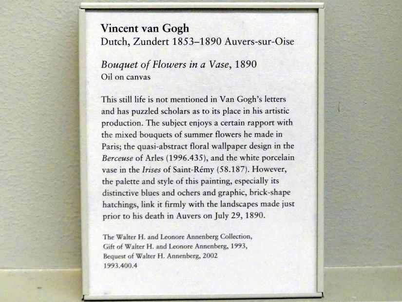 Vincent van Gogh (1882–1890), Blumenstrauß in einer Vase, New York, Metropolitan Museum of Art (Met), Saal 822, 1890, Bild 2/2