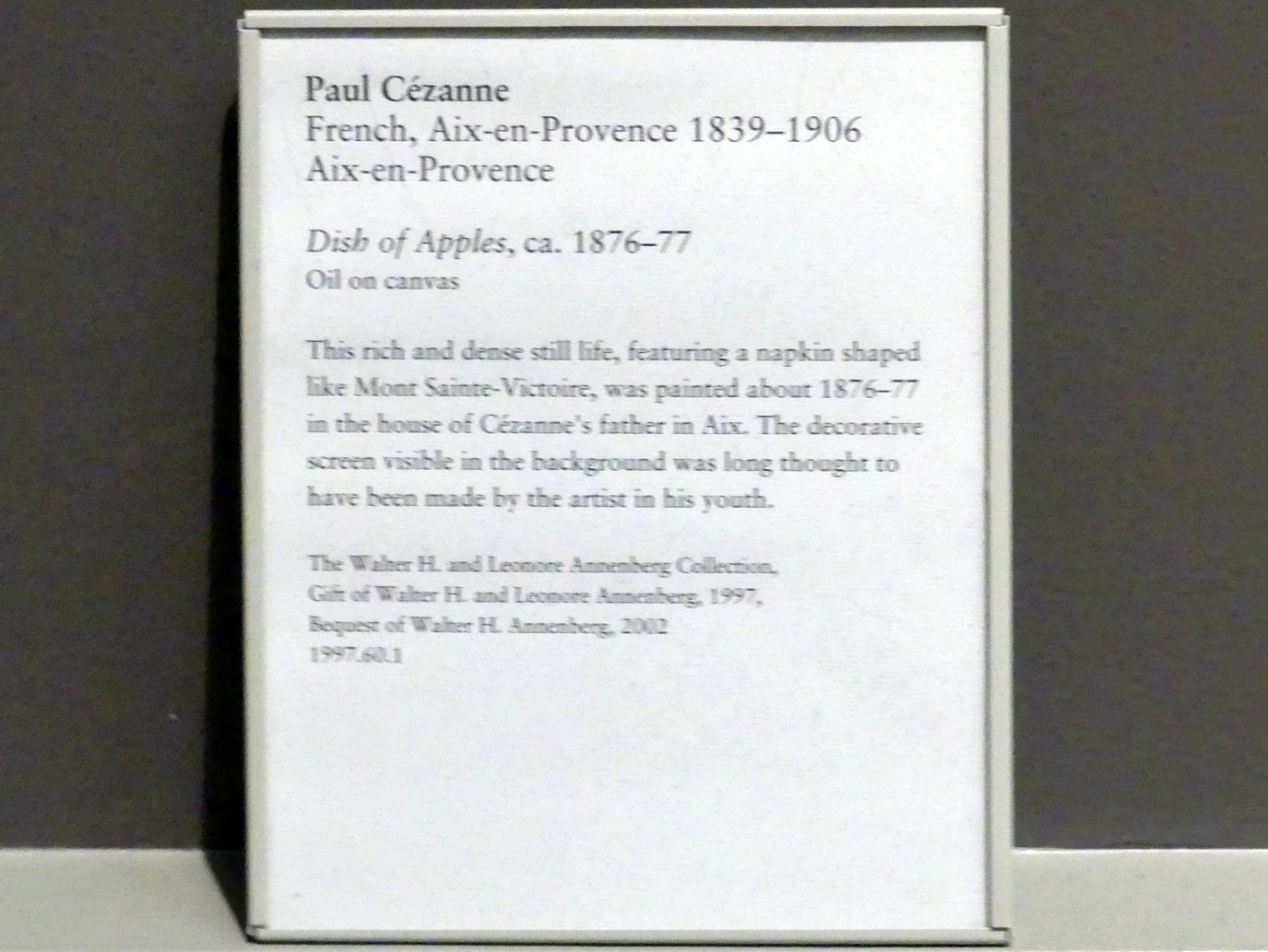 Paul Cézanne (1866–1906), Schale mit Äpfeln, New York, Metropolitan Museum of Art (Met), Saal 823, um 1876–1877, Bild 2/2