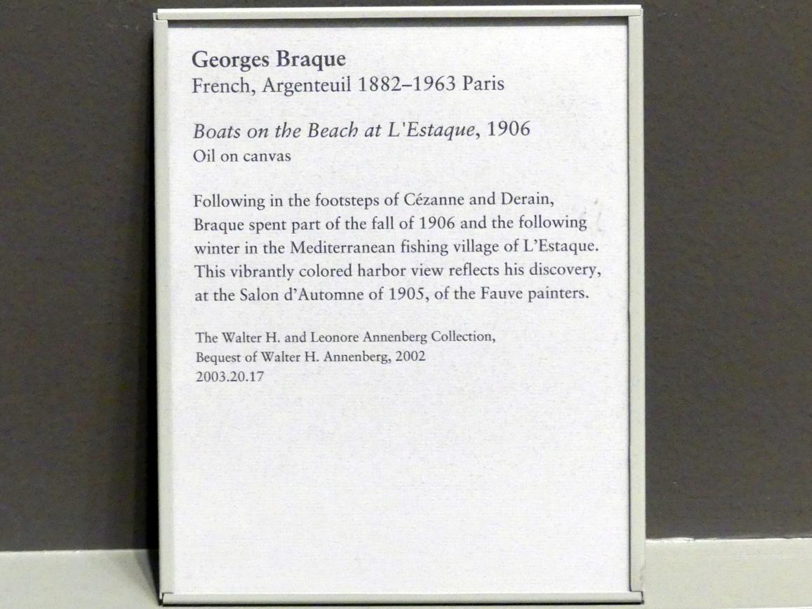 Georges Braque (1906–1956), Boote am Strand von L'Estaque, New York, Metropolitan Museum of Art (Met), Saal 823, 1906, Bild 2/2