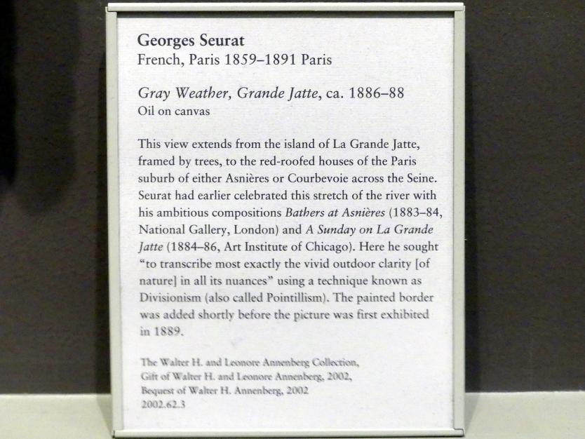 Georges Seurat (1879–1891), Graues Wetter, Grande Jatte, New York, Metropolitan Museum of Art (Met), Saal 823, um 1886–1888, Bild 2/2