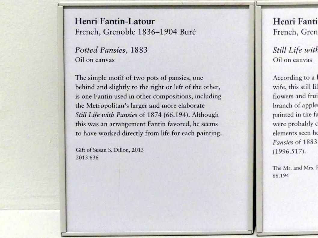 Henri Fantin-Latour (1858–1888), Getopfte Stiefmütterchen, New York, Metropolitan Museum of Art (Met), Saal 824, 1883, Bild 2/2