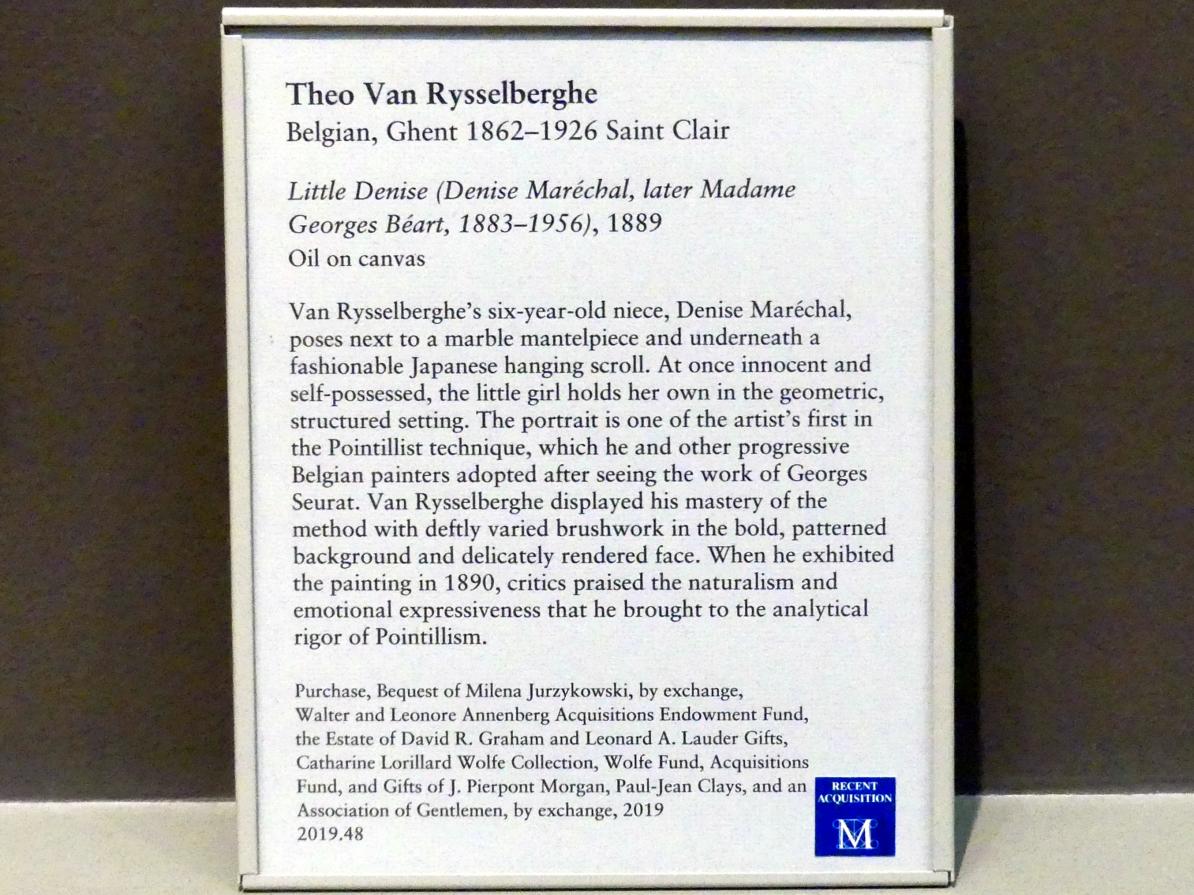 Théo van Rysselberghe (1887–1917), Kleine Denise (Denise Maréchal, später Madame Georges Béart, 1883-1956), New York, Metropolitan Museum of Art (Met), Saal 825, 1889, Bild 2/2