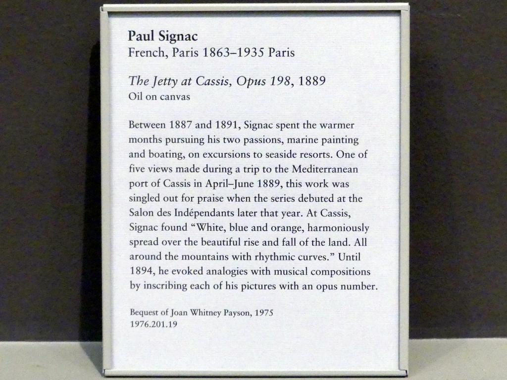 Paul Signac (1883–1933), Der Steg in Cassis, Opus 198, New York, Metropolitan Museum of Art (Met), Saal 825, 1889, Bild 2/2
