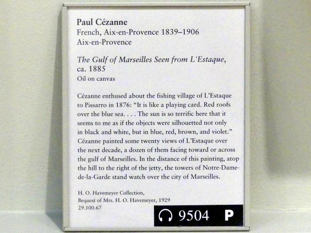 Paul Cézanne (1866–1906), Der Golf von Marseille von L'Estaque aus gesehen, New York, Metropolitan Museum of Art (Met), Saal 826, um 1885, Bild 2/2