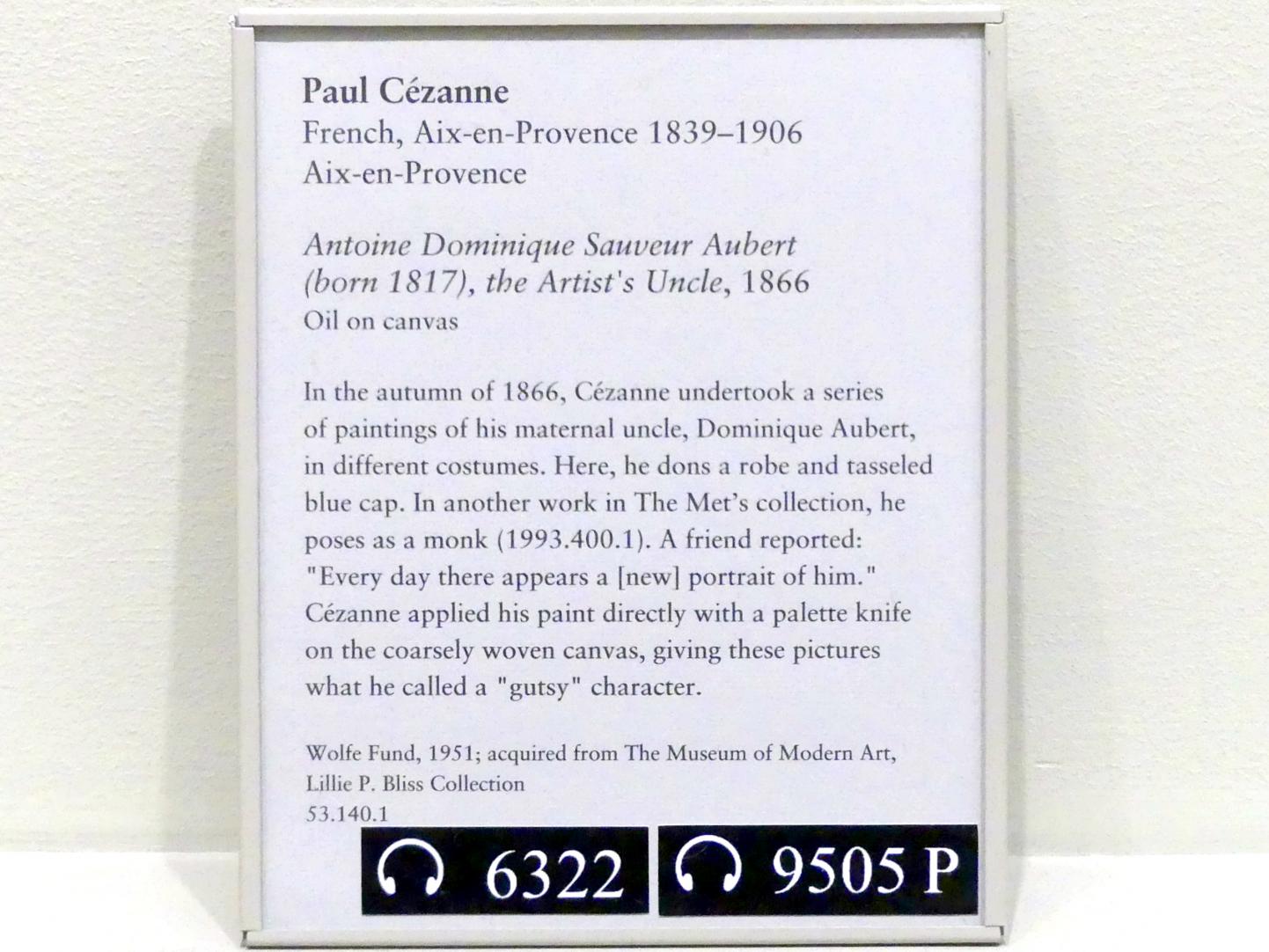 Paul Cézanne (1866–1906), Antoine Dominique Sauveur Aubert (geb. 1817), der Onkel des Künstlers, New York, Metropolitan Museum of Art (Met), Saal 826, 1866, Bild 2/2