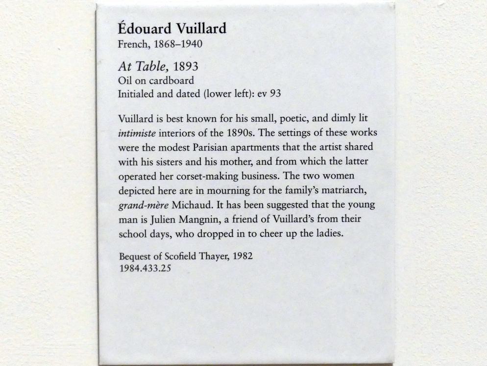 Édouard Vuillard (1889–1939), Am Tisch, New York, Metropolitan Museum of Art (Met), Saal 828, 1893, Bild 2/2