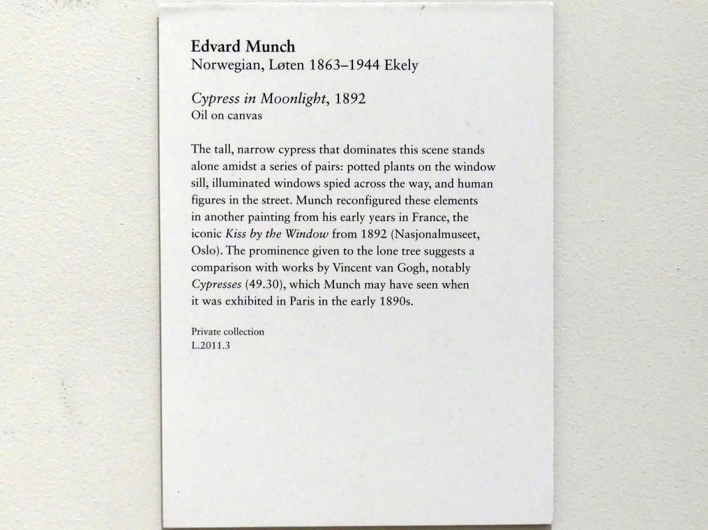 Edvard Munch (1888–1925), Zypressen im Mondllicht, New York, Metropolitan Museum of Art (Met), Saal 829, 1892, Bild 2/2