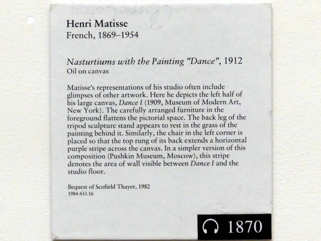 Henri Matisse (1898–1953), Kapuzinerkresse mit dem Gemälde „Tanz", New York, Metropolitan Museum of Art (Met), Saal 830, 1912, Bild 2/2