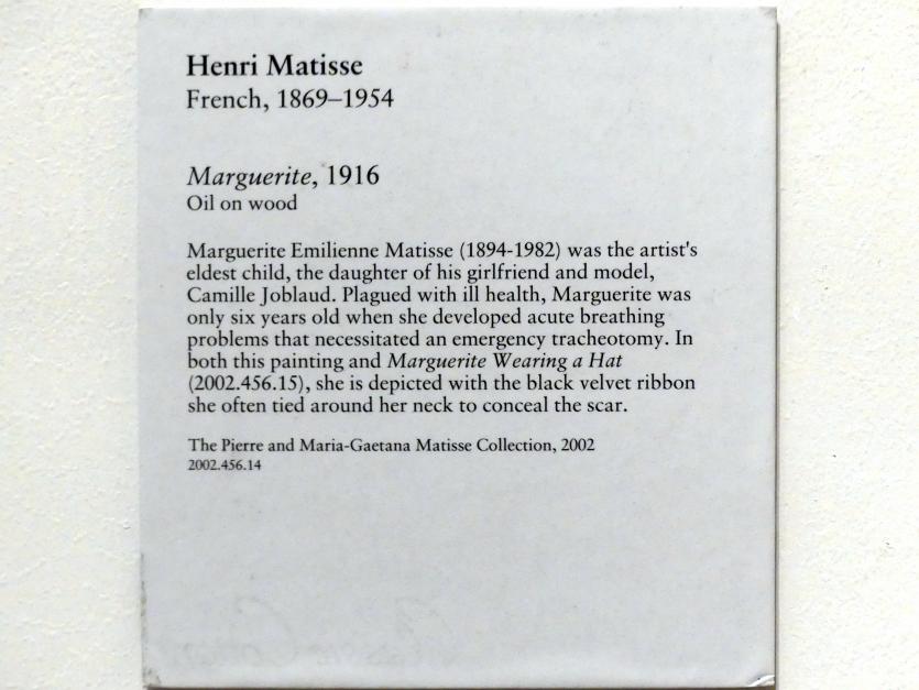 Henri Matisse (1898–1953), Marguerite (1894-1982), New York, Metropolitan Museum of Art (Met), Saal 830, 1916, Bild 2/2