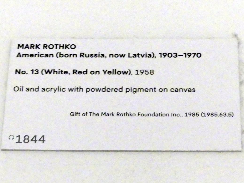 Mark Rothko (1944–1969), Nr. 13 (Weiß, Rot auf Gelb), New York, Metropolitan Museum of Art (Met), Saal 919, 1958, Bild 2/2