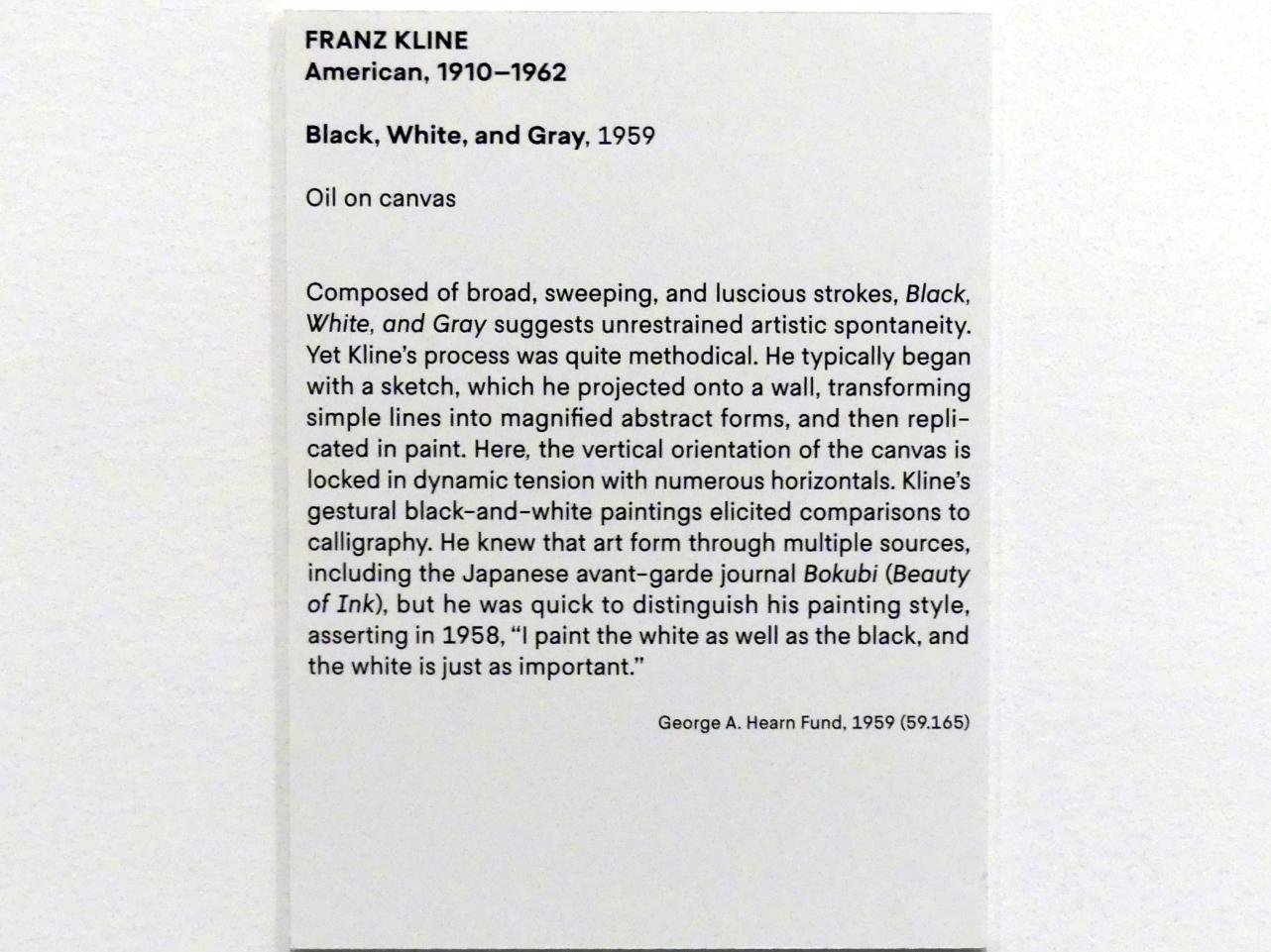 Franz Kline (1950–1960), Schwarz, Weiß und Grau, New York, Metropolitan Museum of Art (Met), Saal 920, 1959, Bild 2/2