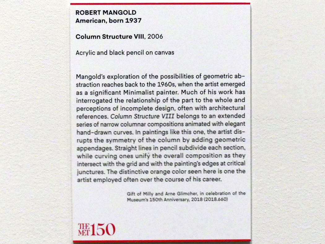 Robert Mangold (1963–2006), Spaltenstruktur VIII, New York, Metropolitan Museum of Art (Met), Saal 922-923, 2006, Bild 2/2