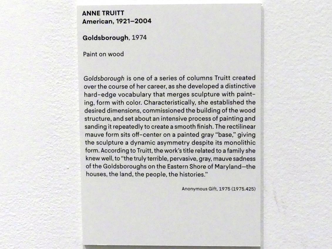 Anne Truitt (1962–1974), Goldsborough, New York, Metropolitan Museum of Art (Met), Saal 924, 1974, Bild 6/6