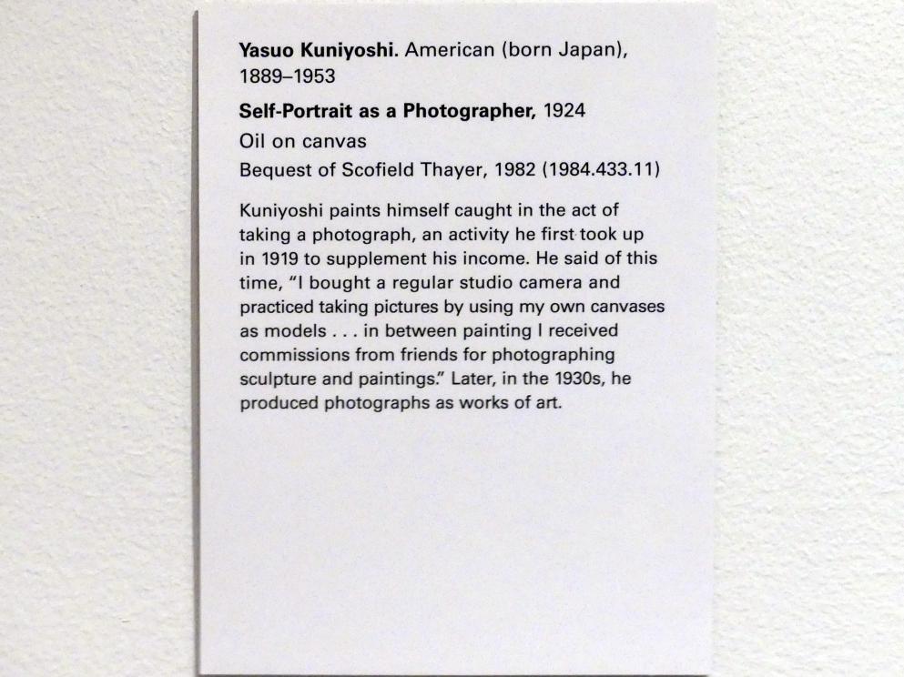 Kuniyoshi Yasuo (1924), Selbstporträt als Fotograf, New York, Metropolitan Museum of Art (Met), Saal 900, 1924, Bild 2/2