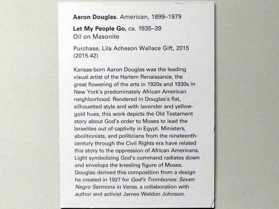 Aaron Douglas (1937), Let My People Go - Lass mein Volk ziehen, New York, Metropolitan Museum of Art (Met), Saal 900, um 1935–1939, Bild 2/2