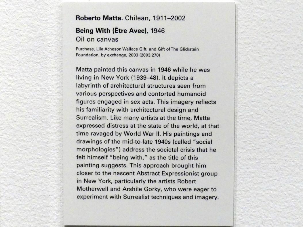 Roberto Antonio Sebastián Matta (1939–1970), Mit sein (Être Avec), New York, Metropolitan Museum of Art (Met), Saal 901, 1946, Bild 2/2