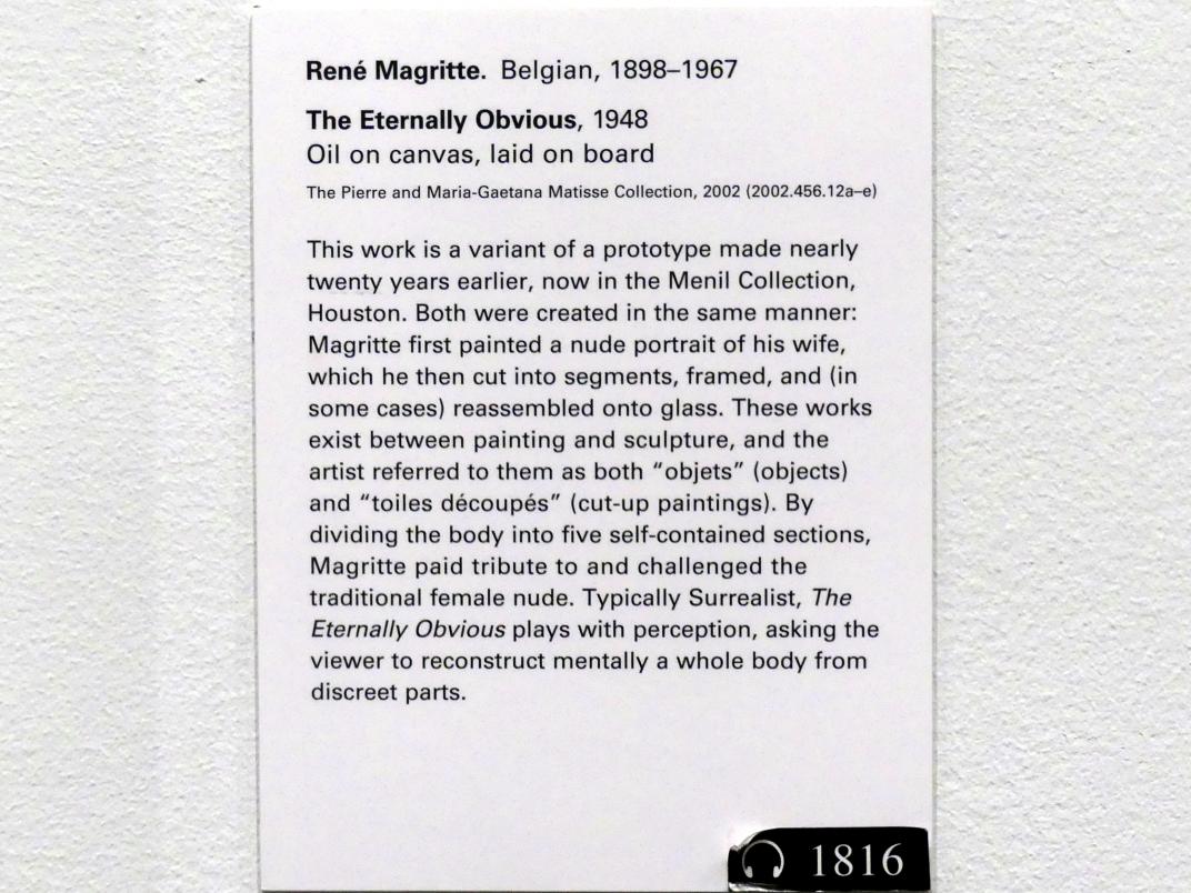 René Magritte (1926–1967), Das Ewig Offensichtliche, New York, Metropolitan Museum of Art (Met), Saal 901, 1948, Bild 7/7