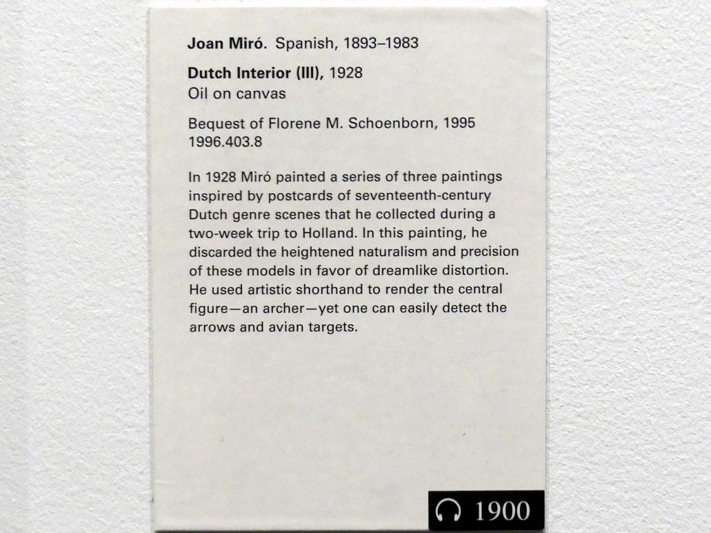 Joan Miró (1917–1970), Holländisches Interieur (III), New York, Metropolitan Museum of Art (Met), Saal 901, 1928, Bild 2/2
