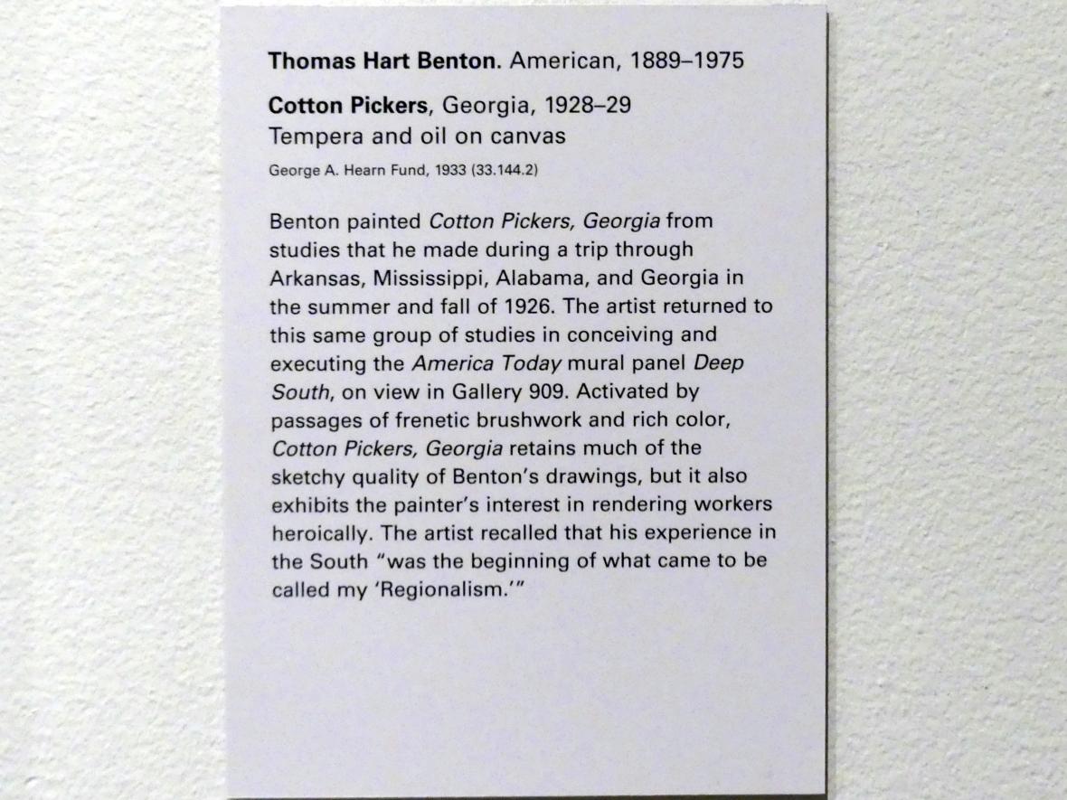 Thomas Hart Benton (1928–1930), Baumwollpflücker, Georgia, New York, Metropolitan Museum of Art (Met), Saal 903, 1928–1929, Bild 2/2