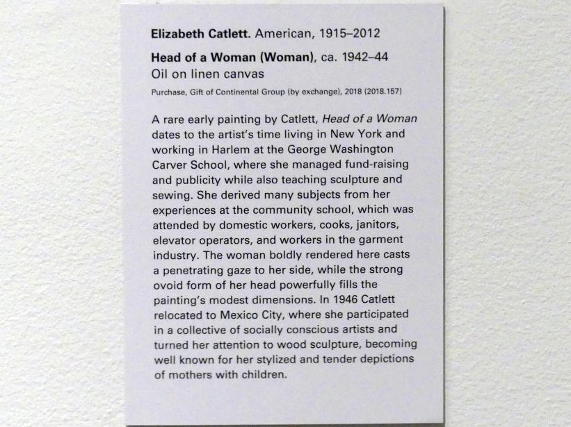 Elizabeth Catlett (1943), Frauenkopf, New York, Metropolitan Museum of Art (Met), Saal 903, um 1942–1944, Bild 2/2