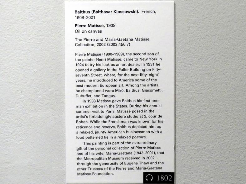 Balthus (Balthasar Kłossowski de Rola) (1935–1957), Pierre Matisse, New York, Metropolitan Museum of Art (Met), Saal 903, 1938, Bild 2/2
