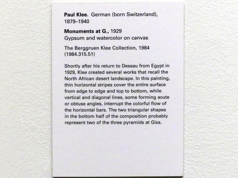 Paul Klee (1904–1940), Monumente bei G., New York, Metropolitan Museum of Art (Met), Saal 912, 1929, Bild 2/2
