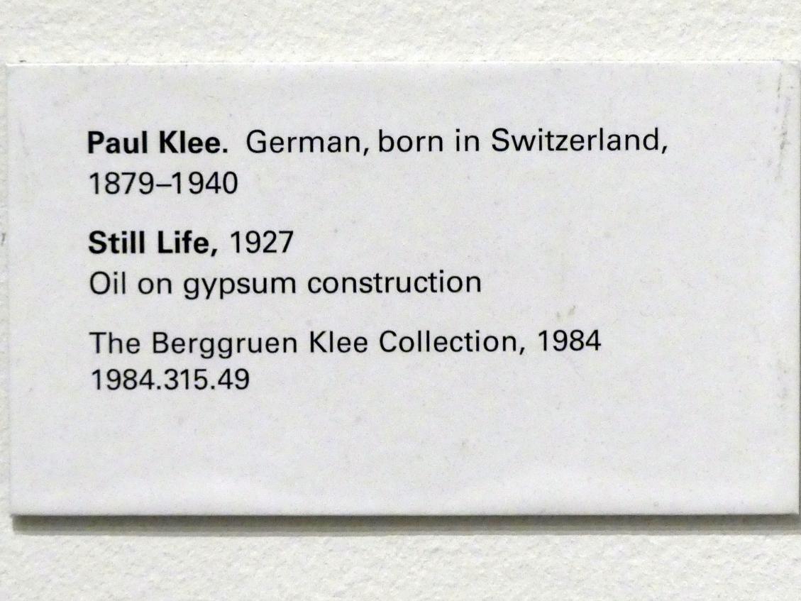 Paul Klee (1904–1940), Stillleben, New York, Metropolitan Museum of Art (Met), Saal 912, 1927, Bild 2/2