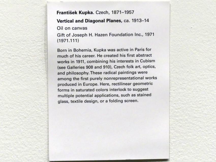 František (François) Kupka (1895–1953), Vertikale und diagonale Flächen, New York, Metropolitan Museum of Art (Met), Saal 911, um 1913–1914, Bild 2/2