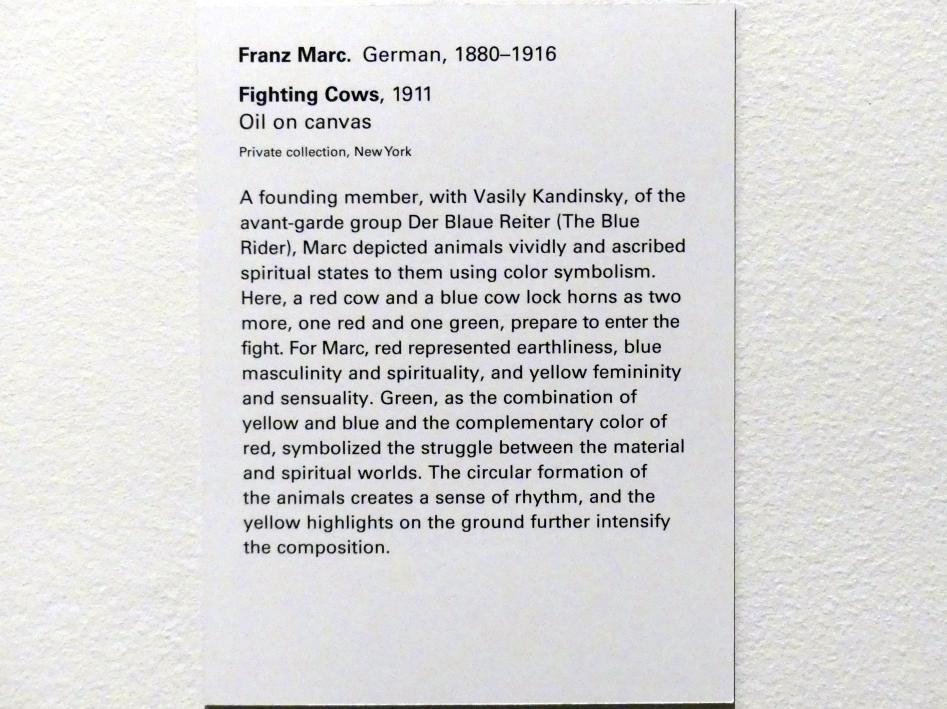 Franz Marc (1904–1914), Kämpfende Kühe, New York, Metropolitan Museum of Art (Met), Saal 911, 1911, Bild 2/2