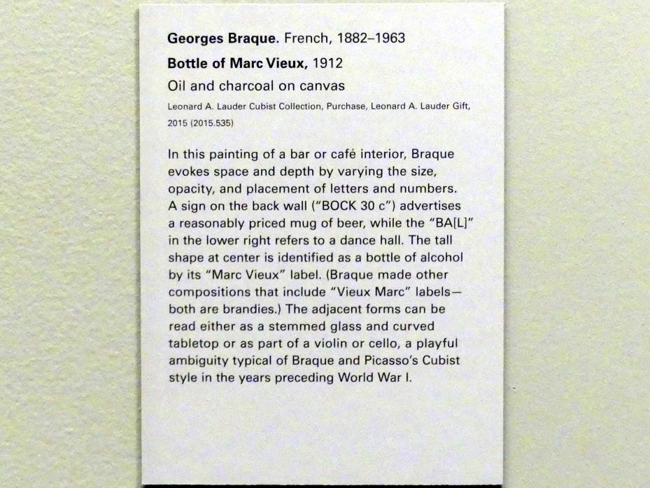 Georges Braque (1906–1956), Flasche von Marc Vieux, New York, Metropolitan Museum of Art (Met), Saal 908, 1912, Bild 2/2