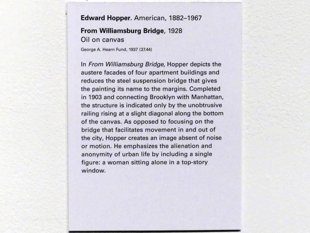 Edward Hopper (1921–1944), Von der Williamsburg Bridge, New York, Metropolitan Museum of Art (Met), Saal 909, 1928, Bild 2/2