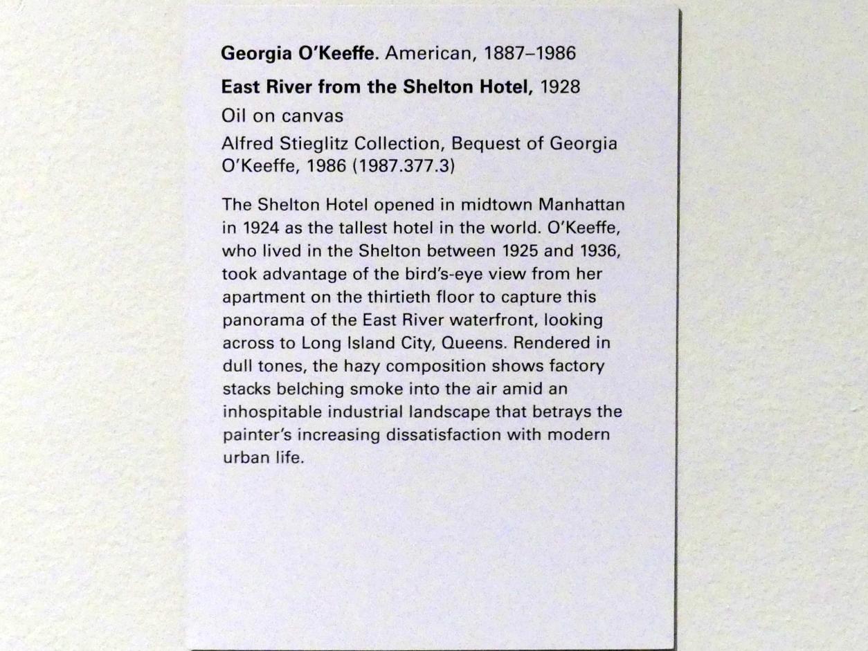 Georgia O’Keeffe (1918–1937), East River vom Shelton Hotel, New York, Metropolitan Museum of Art (Met), Saal 909, 1928, Bild 2/2