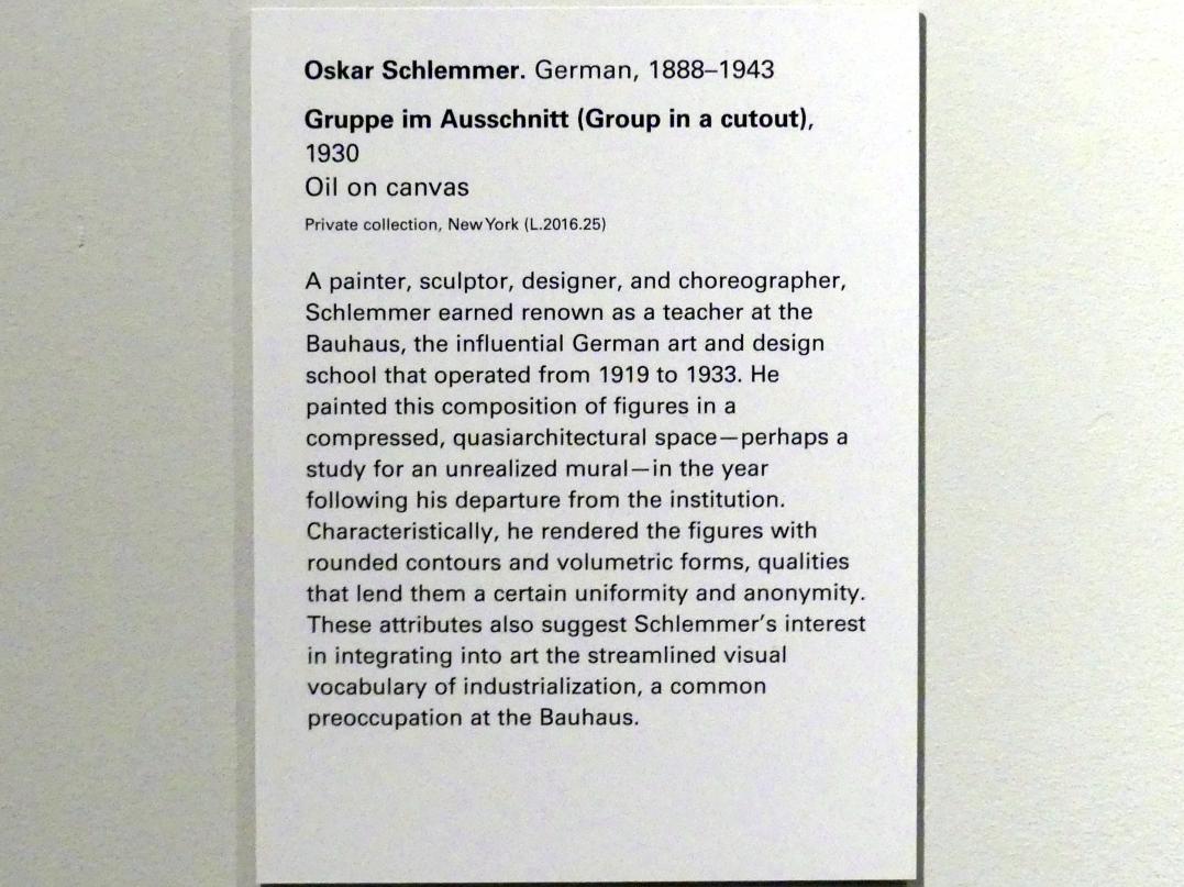 Oskar Schlemmer (1919–1937), Gruppe im Ausschnitt, New York, Metropolitan Museum of Art (Met), Saal 909, 1930, Bild 2/2