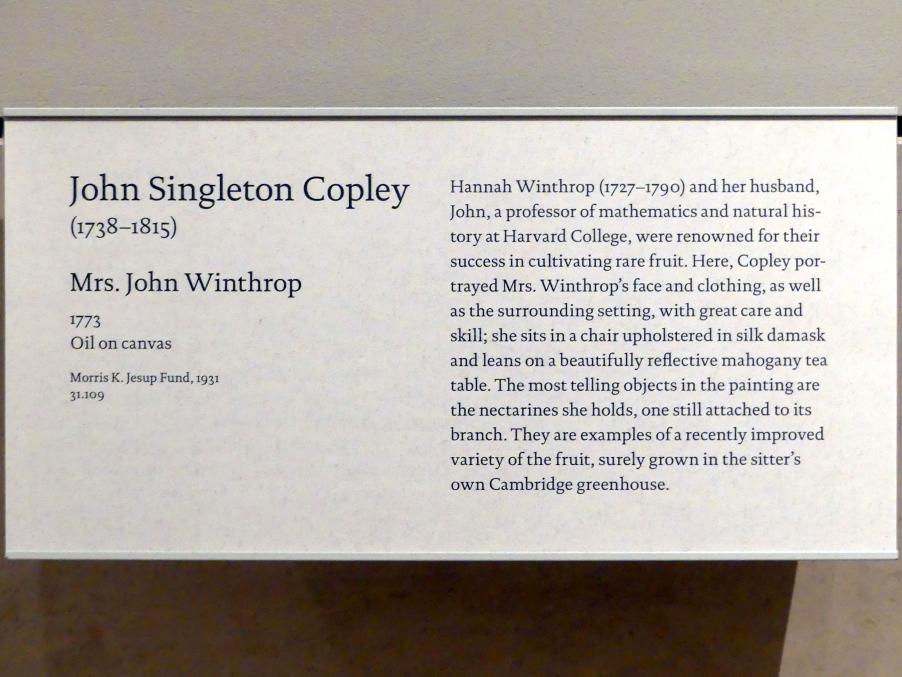John Singleton Copley (1764–1798), Mrs. John Winthrop, New York, Metropolitan Museum of Art (Met), Saal 748, 1773, Bild 2/2
